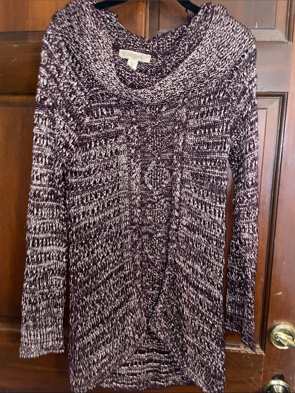 Marled Plum Cable Cowl-Neck Sweater Tunic